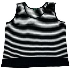 Lauren Ralph Lauren Striped Tank Top 2X Black Scoop Neck Ribbed Knit Pullover